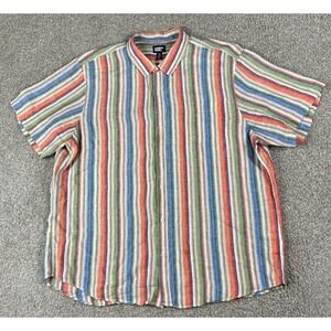 Lands' End Shirt Mens Size XL Multicolor Striped Short Sleeve Button‎ Up Linen